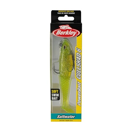 Berkley PowerBait Saltwater Pre-Rigged Cullshad Fishing Soft Bait - color: Chartreuse Flash, size: 6 in (1.625 oz)