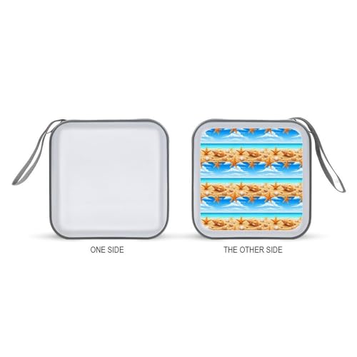 Hard Plastic DVD CD Wallet Holder Organizer Turquoise Ocean Sea Beach Gold Sand Sunshine Starfish Conch Seashell 40 Capacity CD/DVD Case Holders Storage Binder - color: color779