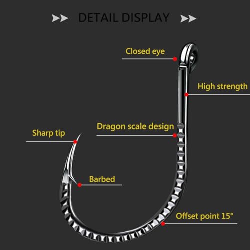 AMHDV Circle Fishing Hooks Circle Hooks Saltwater Freshwater, Dragon Scale Design Octopus Barb Fish Hook - size: 1/0#, style: 50pcs