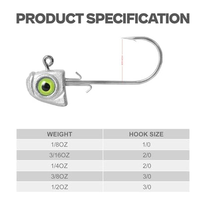 OJY&DOIIIY Swimbait Jig Heads with Chartreuse Fish Eye, 1/8 3/16 1/4 3/8 1/2oz Jigheads for Freshwater&Saltwater Fishing 10/15 Pack - color: Unpainted, size: 1/8oz - 15PCs