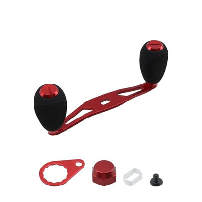 Fishing Reel Handle Red Fishing Baitcasting Handle Rocker Baitcasting Reel Replacement Parts, with EVA Grip Knob and Nut (Red + Black) - color: Red Black