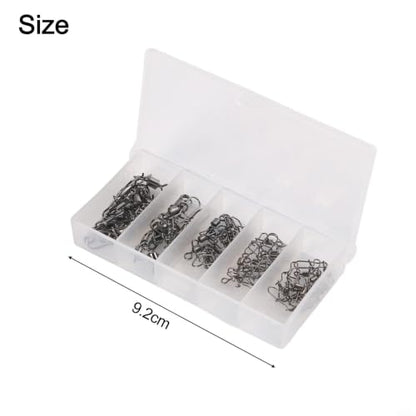 Fishing Swivels and Snaps Connector Assortment Kit 4# 6# 8# 10# 12# Copper Iron Wear-Resistant Tackle for Freshwater Saltwater Fishing Black 50 Pieces