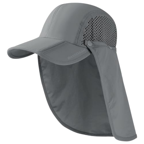 BASSDASH UPF 50+ Foldable Fishing Hat Baseball Cap with Removable Neck Flap Portable for Men Women Golf Hiking - color: Light Grey With Foldable Brim
