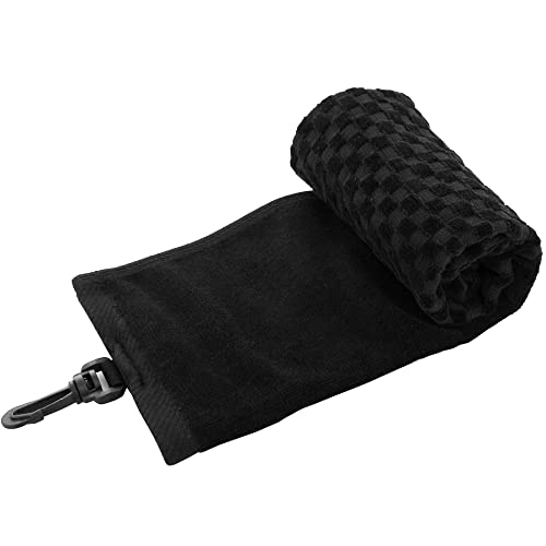 Cotton Golf Towel with Clip - Tri-fold Golf Towel for Men & Women - Black Checkered Pattern - color: Black