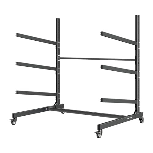 VEVOR Kayak Storage Rack, Heavy Duty Adjustable Freestanding Stand with Lockable Wheels for Indoor Outdoor Garage Shed Dock, Holder for Canoe, SUP, Surfboard & Paddleboard - style: Stand-3 Kayaks-black