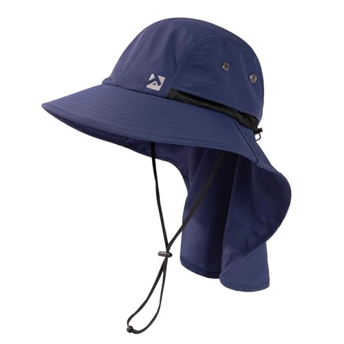 Oversized XL XXL Mens Sun Hat Big Head Neck Flap Shade Waterproof UPF50+ Wide Brim Hat Fishing Safari Hiking - color: Navy, size: X-Large-XX-Large