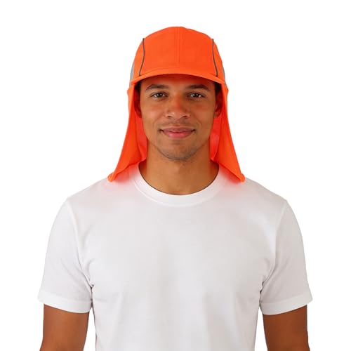 High Visibility Reflective Work Safety Hat Wide Brim Boonie Sun Hat UV Protection Fishing Cap with Neck Flap - color: Orange