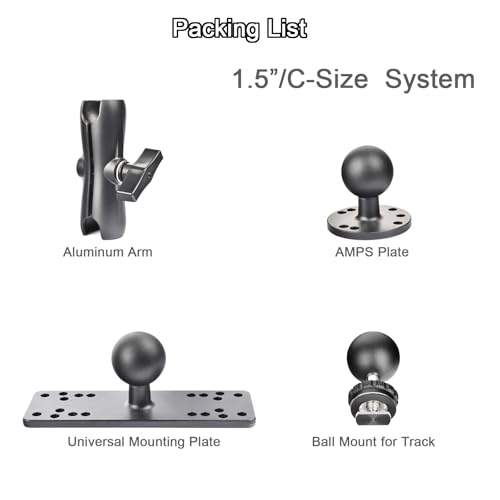 VAUBORTTI Aluminum Fish Finder Mount, Marine Electronic Mount for Boat, C Size 1.5" Ball with T-Bolt Track Base, Compatible with Garmin, Lowrance, Raymarine, for RAM Systems