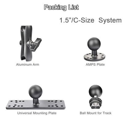 VAUBORTTI Aluminum Fish Finder Mount, Marine Electronic Mount for Boat, C Size 1.5" Ball with T-Bolt Track Base, Compatible with Garmin, Lowrance, Raymarine, for RAM Systems