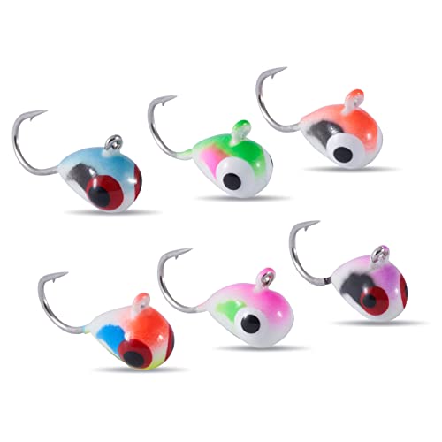 BASSDASH Tungsten Ice Fishing Jigs with Glowing Paint Fishing Lures for Winter Ice Jigging Crappie Bluegill, 6-Pack - color: BI10 - A, size: 3.2mm - 1/58 oz. - #16 Hook