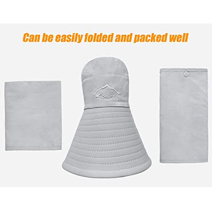 Fishing Hat for Men & Women, Outdoor UV Sun Protection Wide Brim Hat with Face Cover & Neck Flap - color: Grey