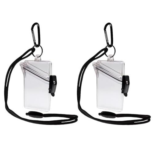2Pcs Clear Waterproof ID Card Badge Holder Case Waterproof Sports Case Vertical Badge Holders with Lanyard and Keychain, Labels, Office School Supplies Identification Badges and Supplies（Transparent）