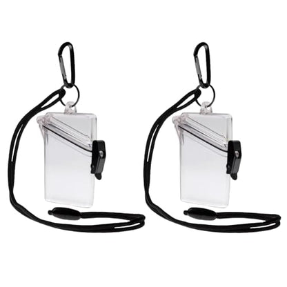 2Pcs Clear Waterproof ID Card Badge Holder Case Waterproof Sports Case Vertical Badge Holders with Lanyard and Keychain, Labels, Office School Supplies Identification Badges and Supplies（Transparent）