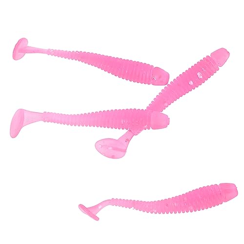 50PCS Fishing Lures Bass Worm Bait, 5cm Soft Plastic Fishing Lures T Tail Grub Worm Baits Fish Tackle Accessory - color: Pink