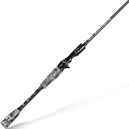 Sougayilang Fishing Rod - Medium 2Pc Graphite Composite Blank Spinning & Casting Rod, Camouflage EVA Grip, Smooth Transition Fishing Pole - color: Grey-Casting, size: 6'10''-Medium-Moderate