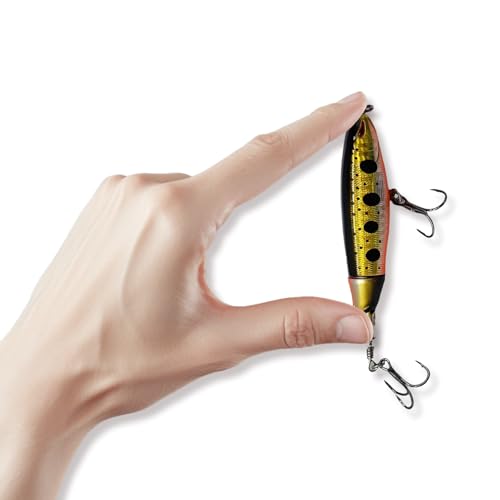 1-Pack Topwater Fishing Lures & Crankbaits Set - High-Action Popper Bass Lures with Rotating Tail, Saltwater/Freshwater Hard Baits for Trout, Pike, Catfish | Vibrating Lure Kit with Storage Box - color: yellow