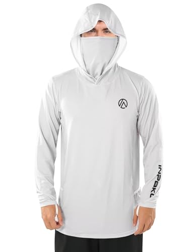 Men's Fishing Shirt,Face Mask Sun Protection Hoodie Shirt,Cooling Quick Dry Long Sleeve with Pockets - color: White, size: Medium
