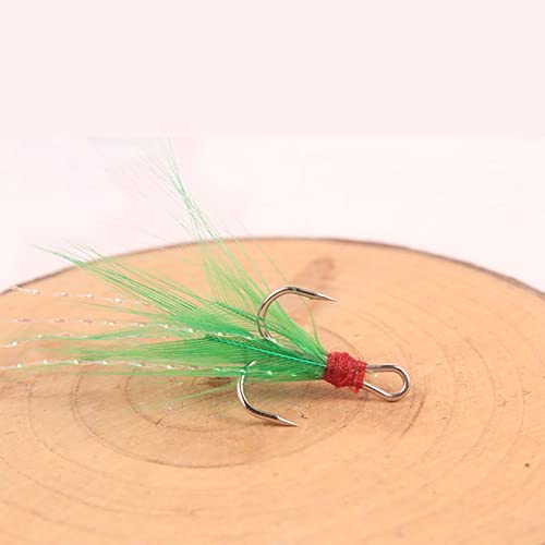 20Pcs Treble Fishing Hooks with Feather Size Stainless Steel Barbed Sharp Triple Fishhook with Box for Saltwater Freshwater - color: 20pcs-Green Feather, size: 6#