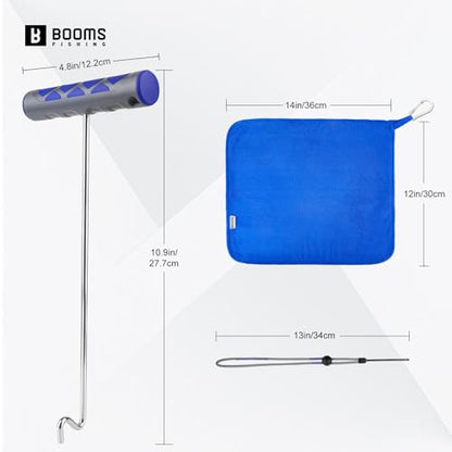Booms Fishing Hook Remover Tool: 10.9" Stainless Steel Fish Dehooker - Shark Hook Remover with Towel & Lanyard - Quick Release Hooks Extractor - XW22 Saltwater Fishing Tool Set for Angler