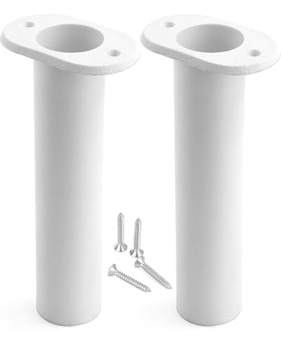 Flush Mount Fishing Rod Holder, 90 Degree UV-Protected PP Plastic (8"x1.5"), 2PCS with 4 M4 304 Stainless Steel Mounting Screws for Boats, Kayaks, Yachts - color: White