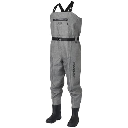 BASSDASH 3D Boot Foot Game Wader Ultra High Strength Nylon PVC Fishing Hunting Chest Waders for Men - color: Heather Grey