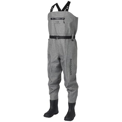 BASSDASH 3D Boot Foot Game Wader Ultra High Strength Nylon PVC Fishing Hunting Chest Waders for Men - color: Heather Grey