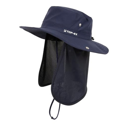 Unisex UVCoolix™ Cooling Sun Hat with Detachable Neck Flap | UPF 50+ Protection, Wide Brim Bucket Hat for Hiking, Fishing & Big Heads - color: Navy Blue, size: Large-X-Large