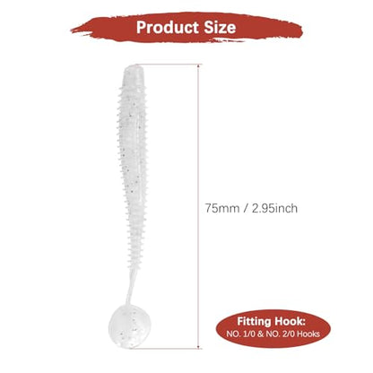 Soft Fishing Lures - Paddle Tail Swim Bait for Bass, Trout in Saltwater & Freshwater - Rigged with Hooks - Durable ABS Plastic - color: White, size: 2.95"