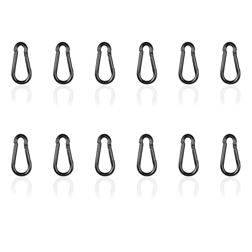Black Carabiner, Heavy Duty Galvanized Steel Spring Snap Hook Carabiner Clips with 220LBS Holding Capacity, Ideal for Outdoor, Hammock, Swing and Travel (12PCS M5 2Inch) - size: 12PCS-M5, style: Black