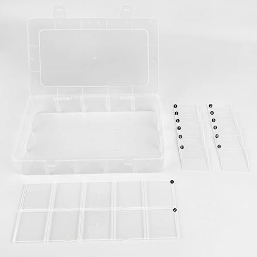 ZUFECY Fishing Tackle Box, Transparent Organizerwith Adjustable 15 Dividers, Storage Box for Gadgets, Jewelry, Fish bait and Tray Organizers