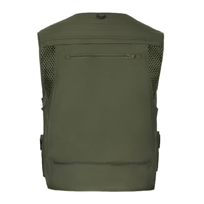 TOLOER Men's Summer Fishing Vest Multi Pockets Casual Vests Waterproof Quick Dry Outdoor Mountain Photography - color: Army Green-8898, size: Small