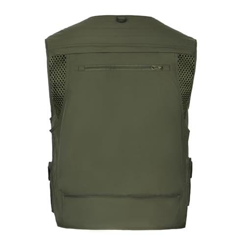TOLOER Men's Summer Fishing Vest Multi Pockets Casual Vests Waterproof Quick Dry Outdoor Mountain Photography - color: Army Green-8898, size: Large