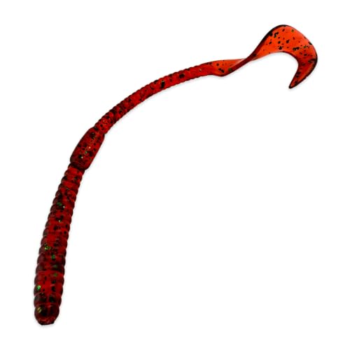 5.5" Pulse Slim Worm Soft Lure for Bass Fishing, Slim Profile Salt Infused Responsive Curl Tail with Ribbed Body & Reinforced Hook Section, 12 Pack - color: Red Bug