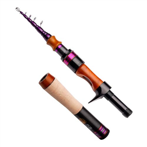PURELURE Telescopic Fishing Rod Spinning & Casting Travel Rod Ultralight 5' | Fuji Alconite Ring, Detachable Handle Closed Length 9.8in, Spare Carbon Solid Tip, Solid Wood Reel Seat, Cork Handle - style: Fuji Cast - 5'1'' - Ultralight - Moderate Fast