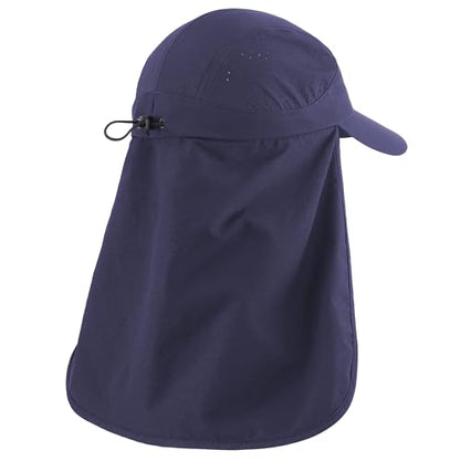 Connectyle Men's Sun Hat with Neck Flap Adjustable Breathable UPF 50+ Sun Protection Baseball Cap for Fishing Hiking Golfing - color: Navy Blue