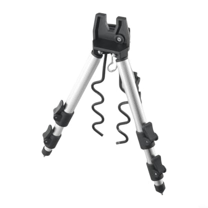 Aluminum Alloy Telescopic Fishing Rod Holder Tripod Stand, Collapsible Pole Bracket with Ground Spikes and Hook for Stability, Supports Up to 7 Rods - color: A Silver