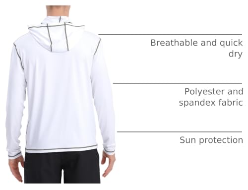 Fishing Shirts for Men,Long Sleeve Rash Guard Shirts Sun Protection Hoodie Athletic Running Hiking Shirt 1/2 Packs - color: Print/White, size: Large