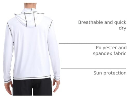 Fishing Shirts for Men,Long Sleeve Rash Guard Shirts Sun Protection Hoodie Athletic Running Hiking Shirt 1/2 Packs - color: Print/White, size: Large