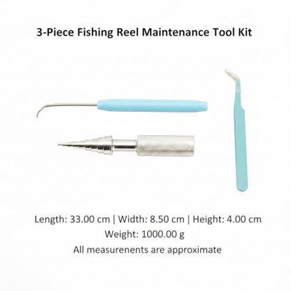 3-Piece Fishing Reel Maintenance Tool Kit - Metal Bearing Remover & Gear Service Set for Spinning and Baitcasting Reels - color: Silver