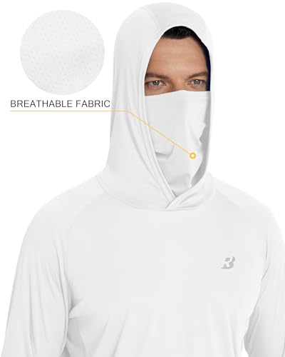 Roadbox Men's UPF 50+ Hooded Fishing Shirts Long Sleeve Sun Protection Hoodie, Hiking Running Swimming Rash Guard with Mask - color: White, size: XX-Large