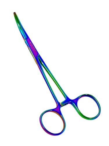 Premium Hemostat Forceps Set 5.5 Inch – Stainless Steel Straight & Curved Hemostat Pliers for Piercing, Fishing, Jewelry Making, Craft & Multi-Purpose Use Multi Rainbow Titanium Coated