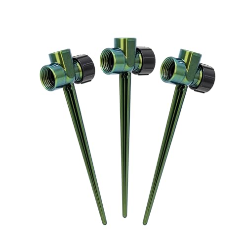 RESTMO Sprinkler Stake 3 Pack Zinc Alloy Lawn Sprinkler Spike Base | Flow-Thru Sprinkler Base for Yard & Garden Irrigation, Stable & Durable, Bright Green Glitter, Sprinklers 3/4"NH Compatible - size: 3 Pack