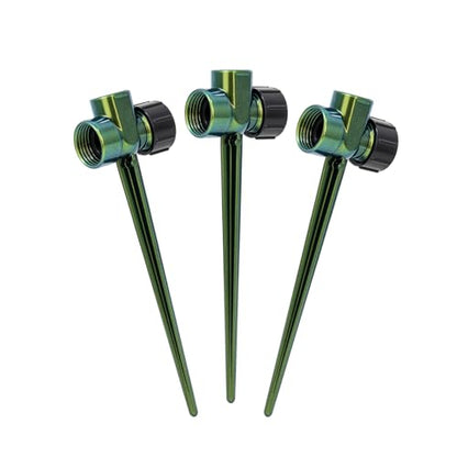 RESTMO Sprinkler Stake 3 Pack Zinc Alloy Lawn Sprinkler Spike Base | Flow-Thru Sprinkler Base for Yard & Garden Irrigation, Stable & Durable, Bright Green Glitter, Sprinklers 3/4"NH Compatible - size: 3 Pack