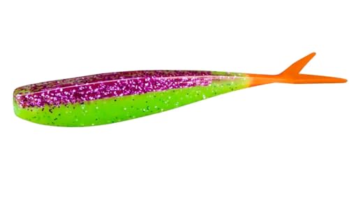 Lunker City Fishing Fin-S Fish 3.5" Fat Split Tail Soft Plastic Jerk Bait Minnow Bass Lure Original Walleye Bait, 8 Per Bag, Made in The USA - 272 Pimp Daddy/Fire Tail - color: 272 Pimp Daddy/ Fire Tail