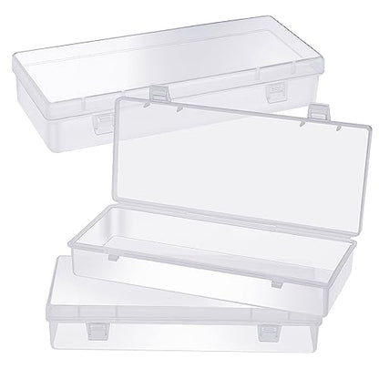 WLLHYF 3Pack Small Plastic Storage Containers with Hinged Lids, Rectangle Clear Plastic Storage Containers Box for Beads Jewelry and Crafts Items (6.1 x 2.56 x 1.18 Inch)