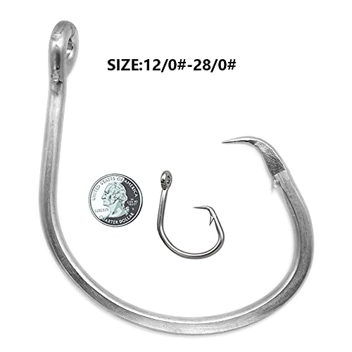 Giant Fishing Hook 6/0-28/0 Forged in-line Circle Hooks Shark & Swordfish &Tuna Hook Stainless Steel Big Game Hook Saltwater… - size: Size 6/0-Pack of 30