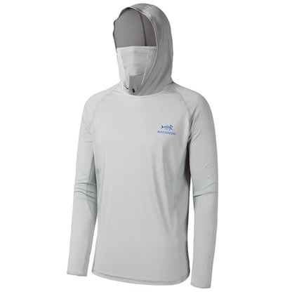 BASSDASH UPF 50+ Men’s Long Sleeve Fishing Shirt with Mask UV Neck Gaiter Hoodie - color: Cool Grey, size: Medium