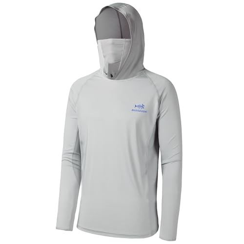 BASSDASH UPF 50+ Men’s Long Sleeve Fishing Shirt with Mask UV Neck Gaiter Hoodie - color: Cool Grey, size: 3X-Large