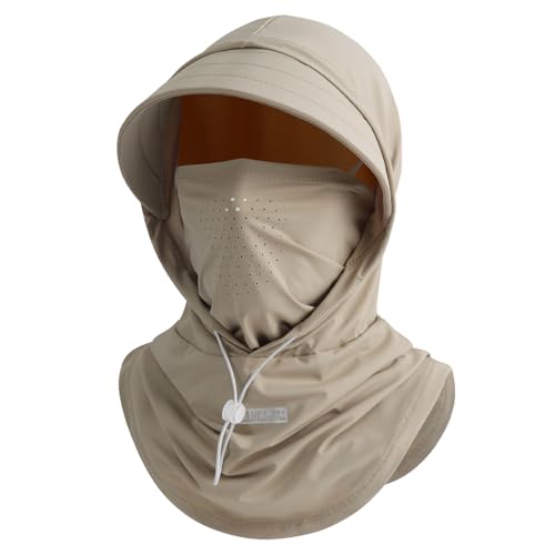 Cooling Breathable Balaclava Full Face Mask with Wide Brim Sun UV Protection Hood for Men Women Fishing Motorcycle Skiing - color: Khaki