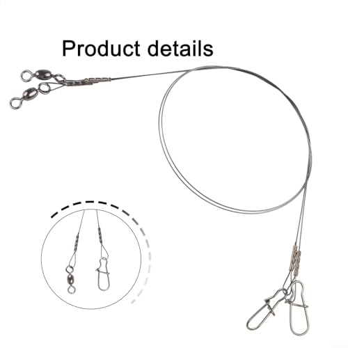 Titanium Fishing Leader Line With Swivel Snap, Steel Wire For Pike Muskie Bass, Anti Bite Saltwater Tackle For Predatory Fish Rigging Gear(30cm 14kg) - size: 30cm 14kg